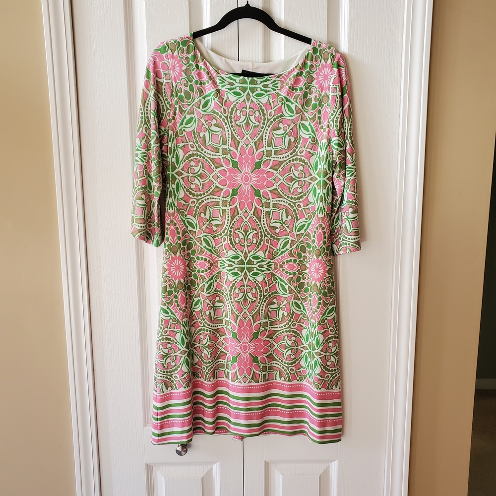 Taylor Pink and Green Geometric Floral Dress